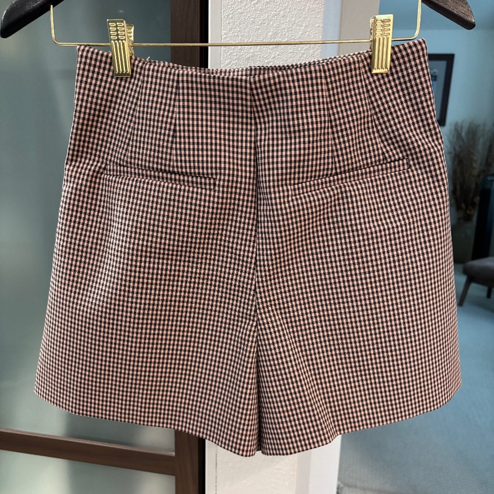 Zara Black & Pink Gingham Check Pleated Shorts - Size S - Picture 3 of 8